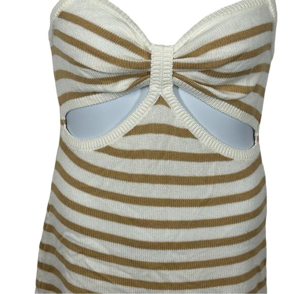 Aerie White & Tan Striped Cutout Tank Dress Medium Boho Summer Festival Style - Picture 4 of 14
